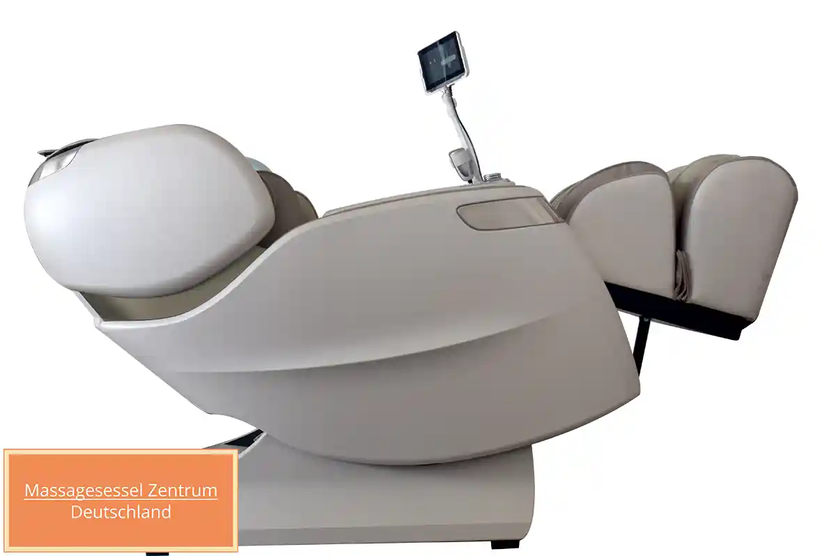 Alpha Techno Massagesessel AT 629 KI-liegend in der seitlichen Ansicht in der Farbe beige-taupe