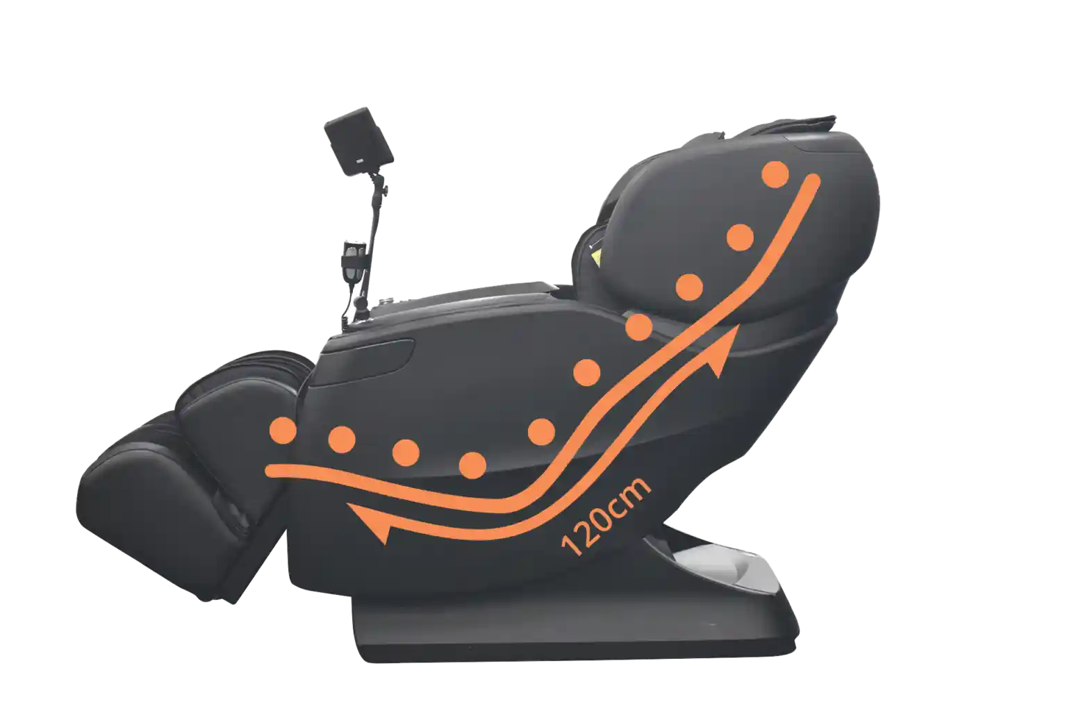 AT 629KI-L-Shape Alpha-Techno Massagesessel At629 KI-Detailansicht der 120 cm langen L-Shape-Linie der Massagerollen