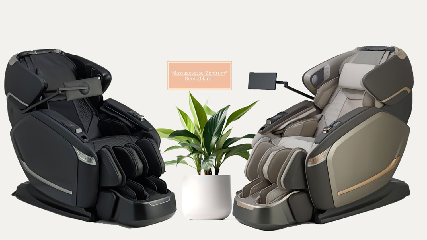 Massagesessel Alpha Techno AT 638 KI in der Farbe schwarz und taupe im ganzen zusehen Massagesessel Alpha Techno AT 638 KI in der Farbe schwarz und taupe im ganzen zusehen